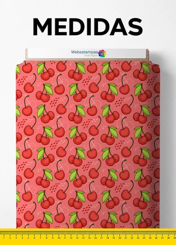 Tecido Oxford Estampa Digital Mini Cereja Fundo Rosa 1,55m de Largura