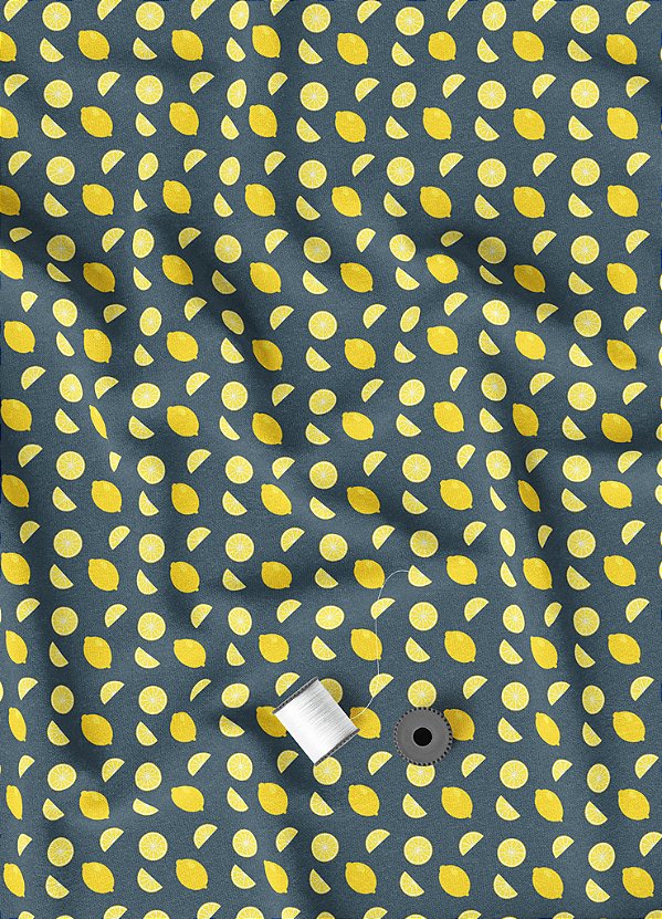 Tecido Oxford Estampa Digital Mini Limão Fundo Azul 1,55m de Largura