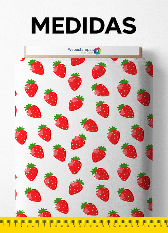Tecido Oxford Estampa Digital Morango Fundo Branco 1,55m de Largura