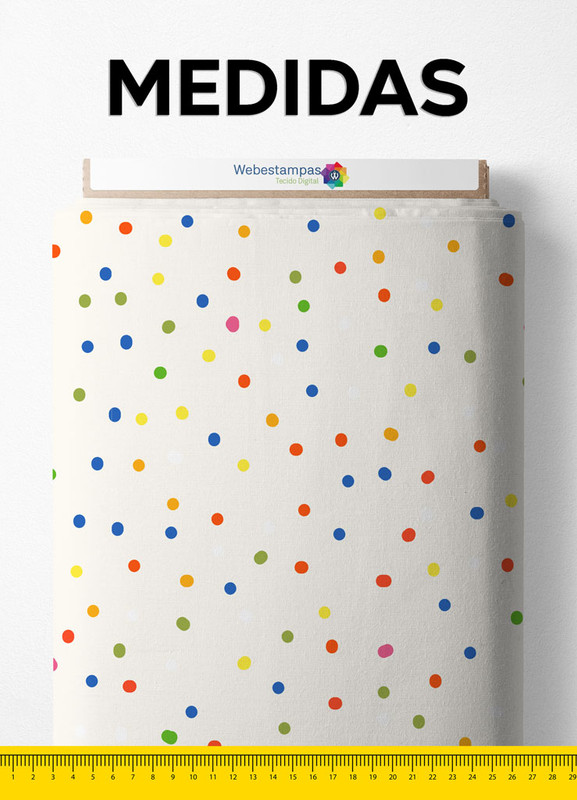 Tecido Oxford Estampa Digital Bolinhas Coloridas Fundo Branco 1,55m de Largura
