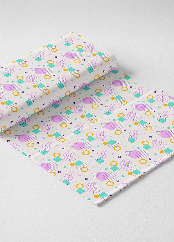 Tecido Oxford Estampa Digital Formas Verde e Rosa 1,55m de Largura