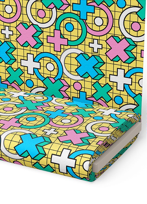 Tecido Oxford Estampa Digital Xadrez Colorido Fundo Amarelo 1,55m de Largura