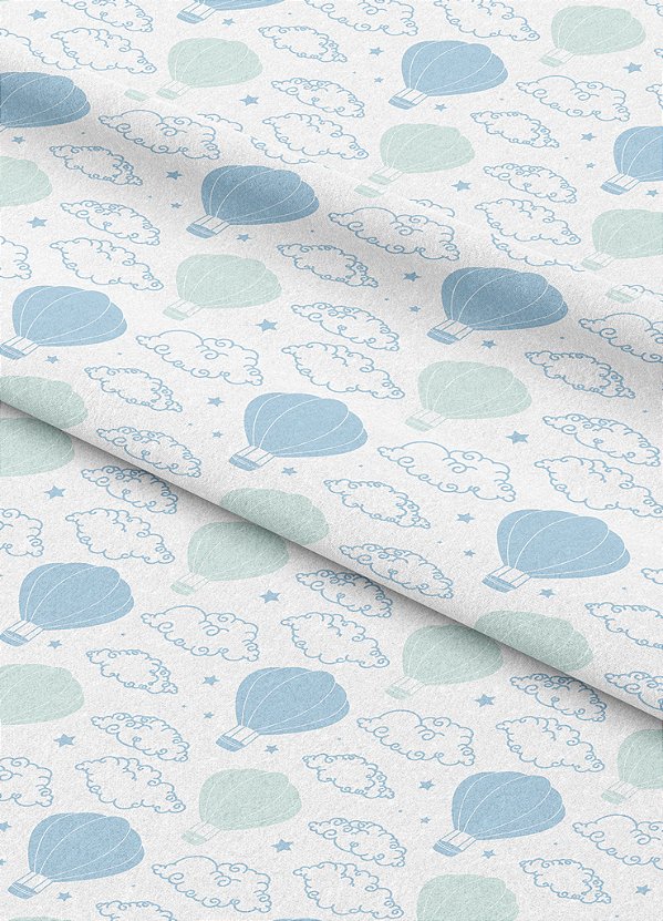 Tecido Oxford Estampa Digital Balões e Nuvem Azul 1,55m de Largura