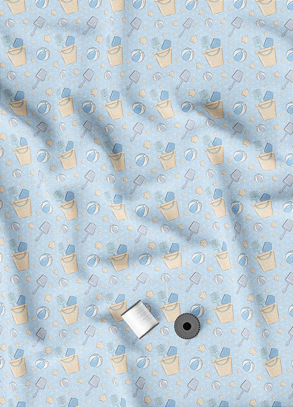 Tecido Oxford Estampa Digital Brinquedos de Praia Azul 1,55m de Largura
