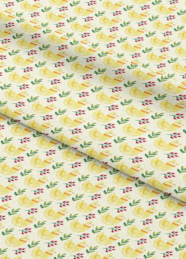 Tecido Oxford Estampa Digital Caracol e Ramos Amarelo 1,55m de Largura