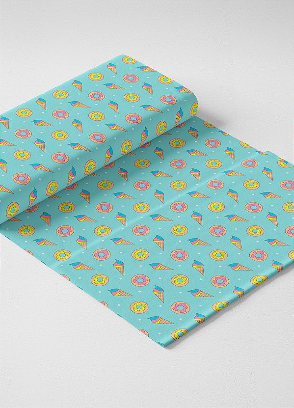 Tecido Oxford Estampa Digital Doces Coloridos Fundo Verde 1,55m de Largura