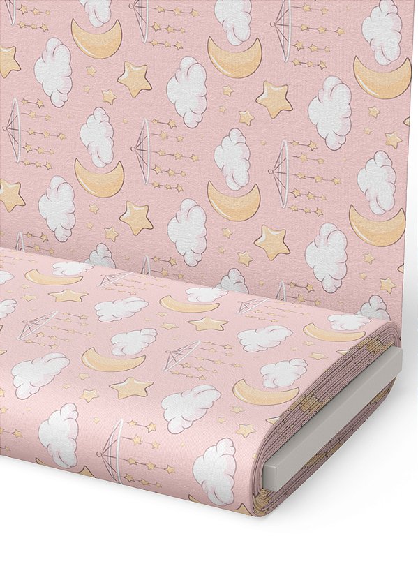 Tecido Oxford Estampa Digital Mobile e Lua Rosa 1,55m de Largura