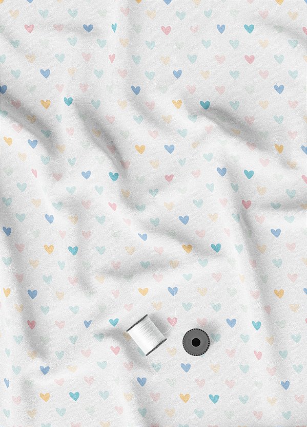 Tecido Oxford Estampa Digital Mosaico de Corações Fundo Branco 1,55m de Largura