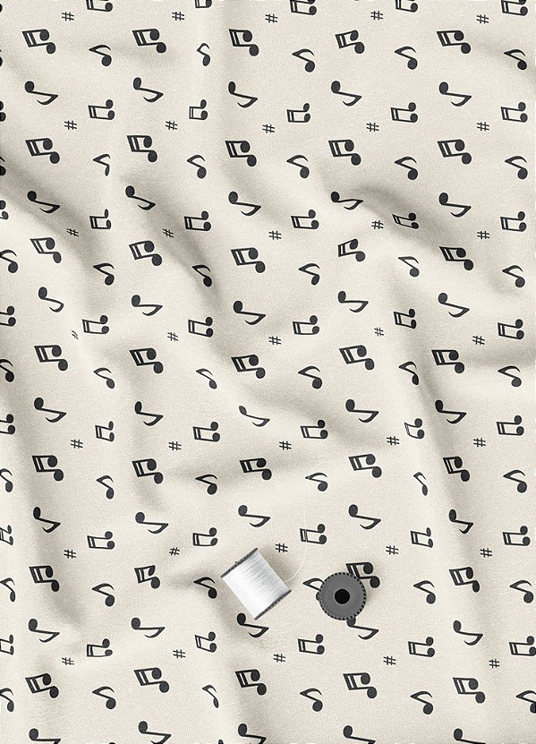 Tecido Oxford Estampa Digital Nota Musical Preto Fundo Beje 1,55m de Largura