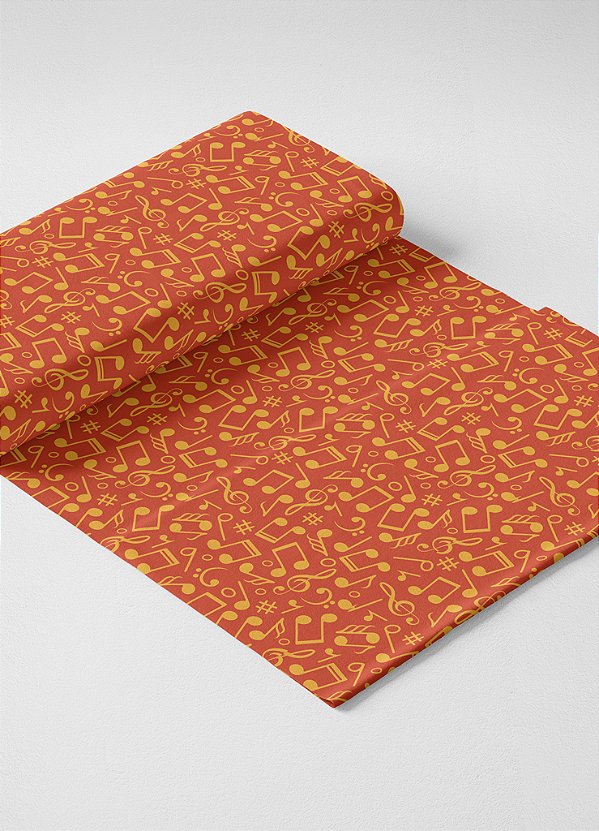 Tecido Oxford Estampa Digital Notas Musicais Amarelo e Laranja 1,55m de Largura