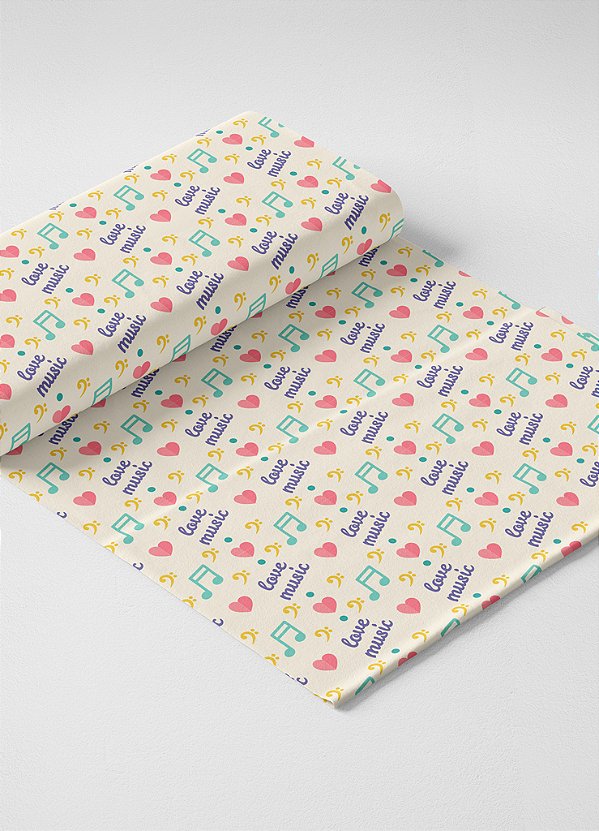 Tecido Oxford Estampa Digital Notas Musicais e Coração 1,55m de Largura