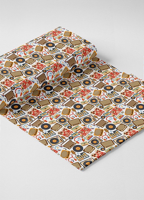 Tecido Oxford Estampa Digital Vitrolas e Radios 1,55m de Largura