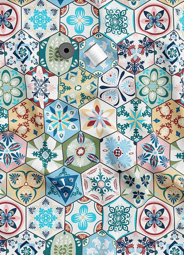 Tecido Oxford Estampa Digital Patchwork Portugues 1,55m de Largura