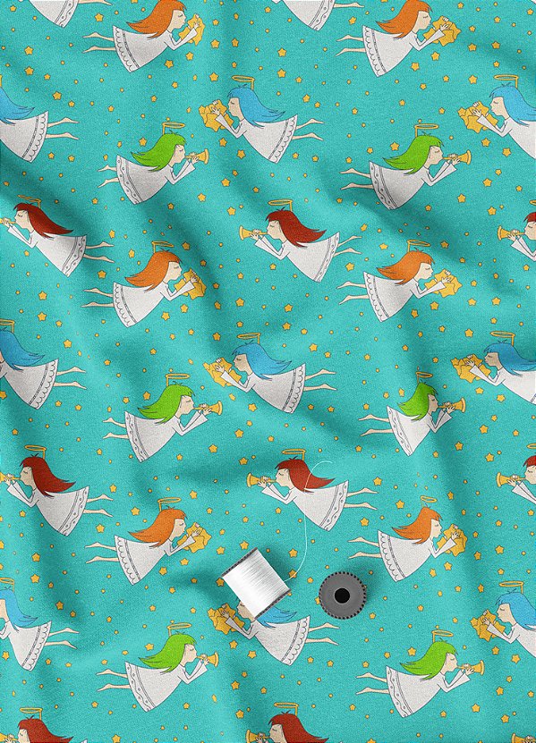 Tecido Oxford Estampa Digital Arcanjos Fundo Azul 1,55m de Largura