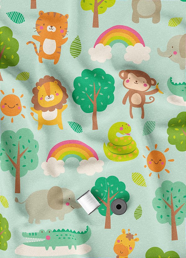 Tecido Oxford Estampa Digital Arco-Íris dos Bichos 1,55m de Largura