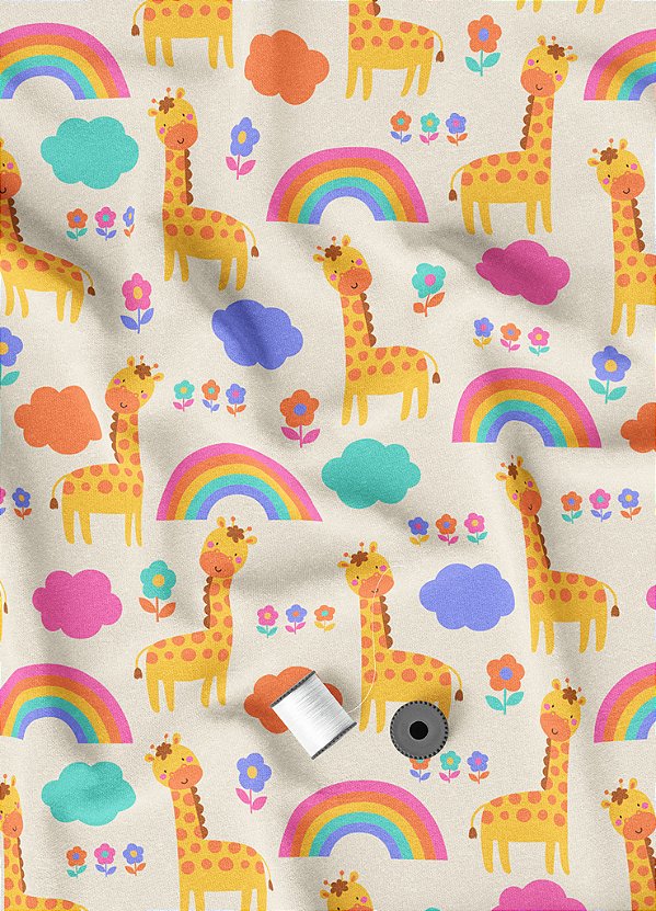 Tecido Oxford Estampa Digital Girafinha Arco-Íris 1,55m de Largura
