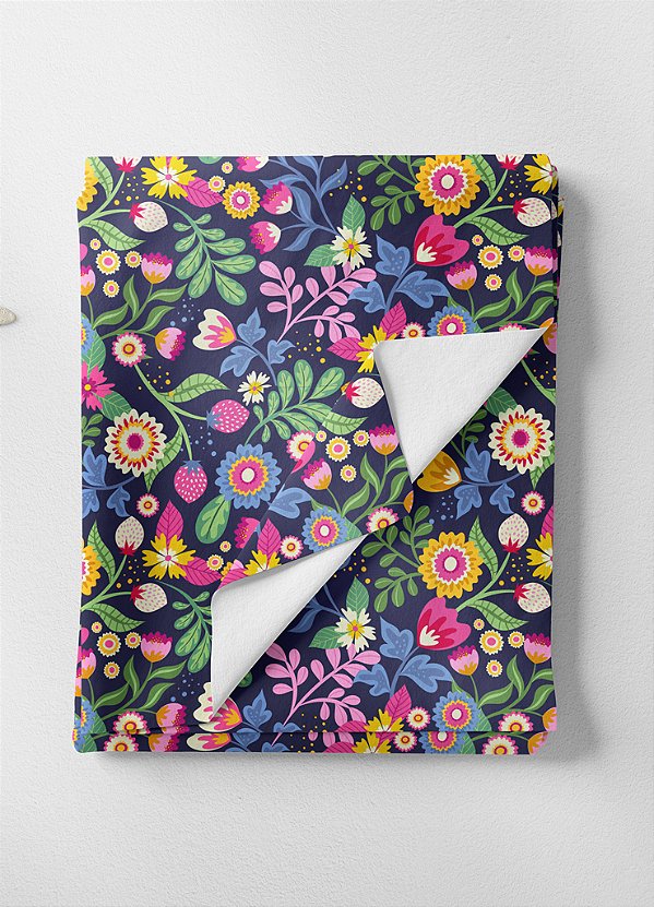 Tecido Oxford Estampa Digital Flores Multicores Fundo Marinho 1,55m de Largura
