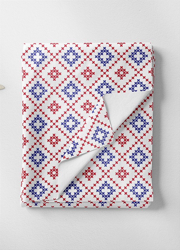 Tecido Oxford Estampa Digital Ponto Cruz Vermelho e Azul 1,55m de Largura