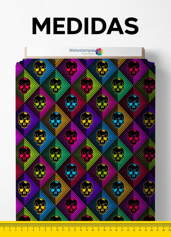 Tecido Oxford Estampa Digital Caveira Neon Colorida 1,55m de Largura