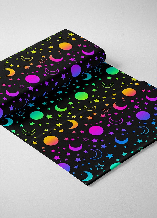 Tecido Oxford Estampa Digital Estrelas e Luas Multicores 1,55m de Largura