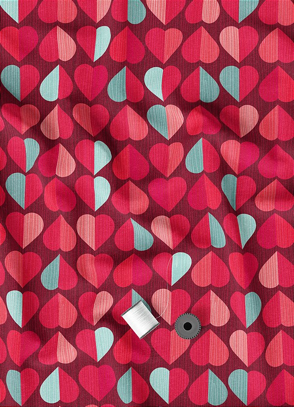 Tecido Oxford Estampa Digital Coração Dividido Pink e Azul 1,55m de Largura