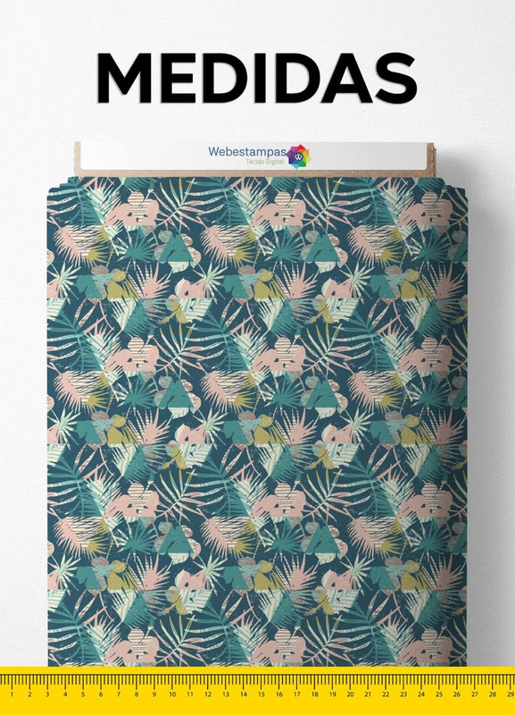 Tecido Oxford Estampa Digital Folhas e Triângulos 1,55m de Largura