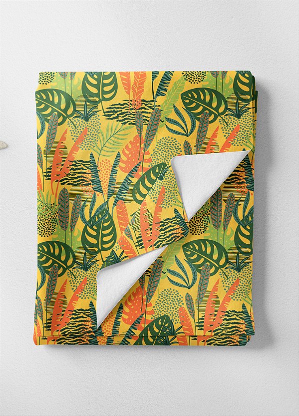 Tecido Oxford Estampa Digital Folhas Verde e Laranja 1,55m de Largura