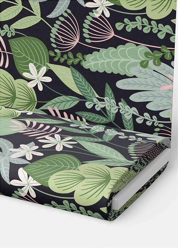 Tecido Oxford Estampa Digital Plantas Fundo Preto 1,55m de Largura