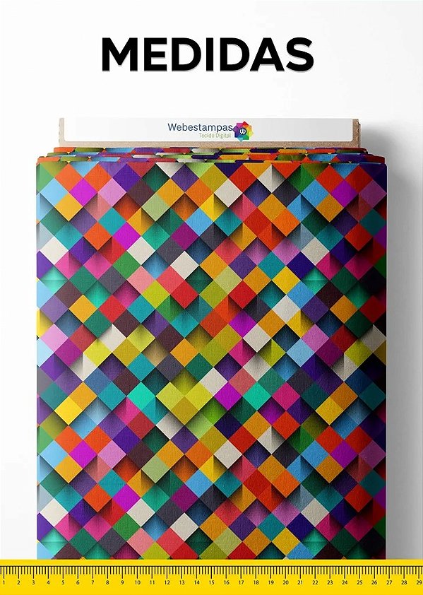 Tecido Helanca Estampa Digital Quadrados Coloridos 3D 1,55m de Largura