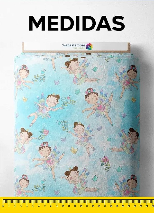 Tecido Helanca Estampa Digital Bailarina Linda Fundo Azul 1,55m de Largura