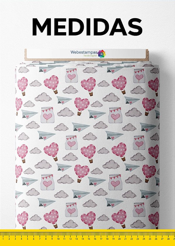 Tecido Helanca Estampa Digital Avião de Papel, Balões e Nuvens 1,55m de Largura