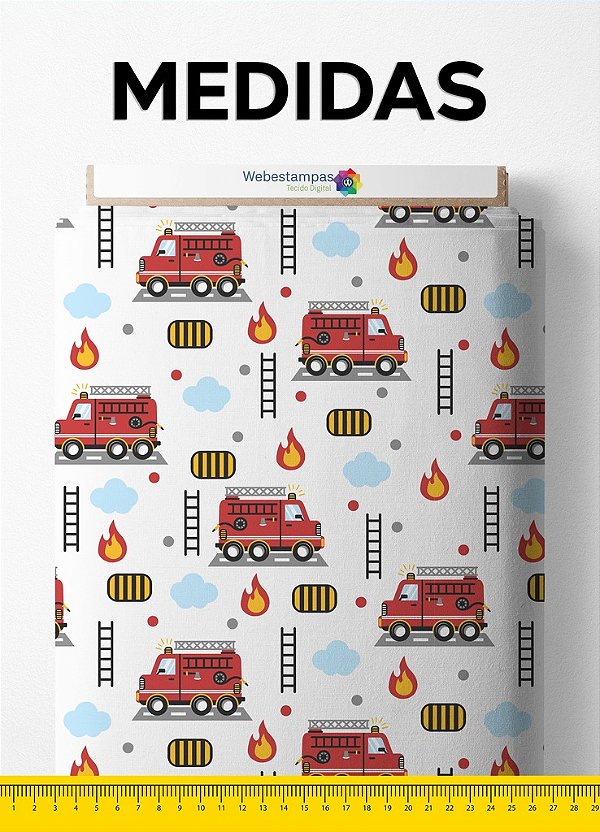 Tecido Helanca Estampa Digital Caminhão de Bombeiro 1,55m de Largura