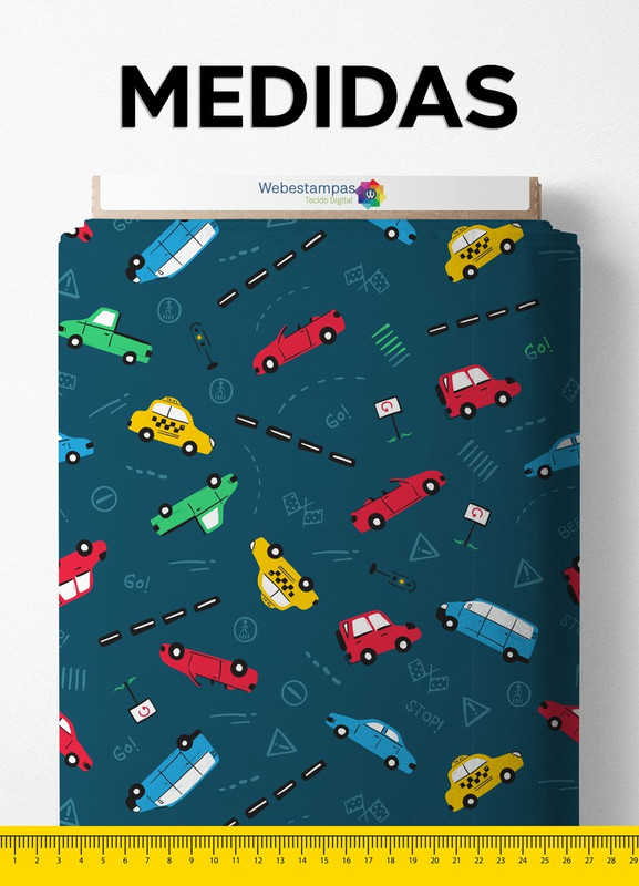 Tecido Helanca Estampa Digital Trânsito Fundo Azul 1,55m de Largura