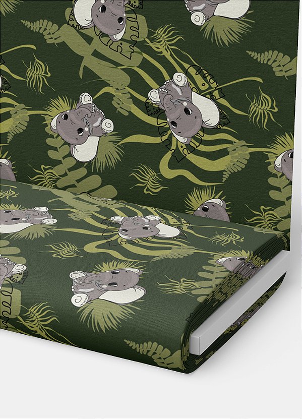 Tecido Helanca Estampa Digital Elefantinho Fundo Verde 1,55m de Largura