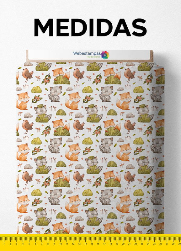 Tecido Helanca Estampa Digital Aquarela Animais Da Floresta 1,55m de Largura