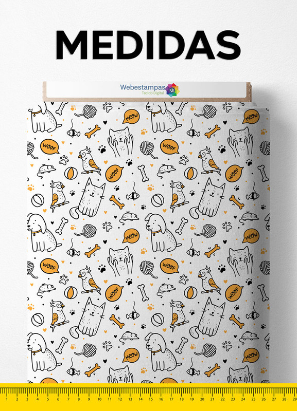 Tecido Helanca Estampa Digital Cães E Gatos 1,55m de Largura