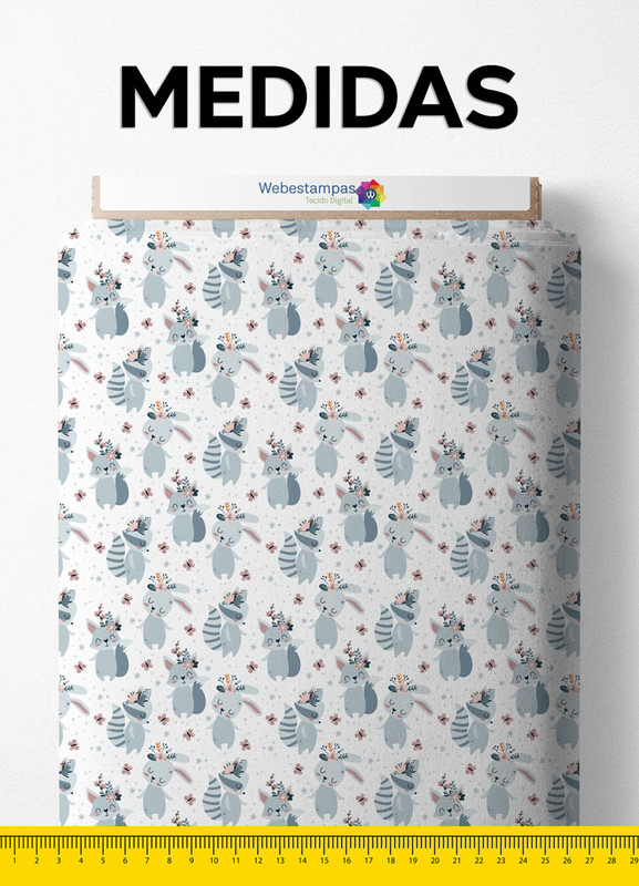 Tecido Helanca Estampa Digital Raposa Cinza 1,55m de Largura