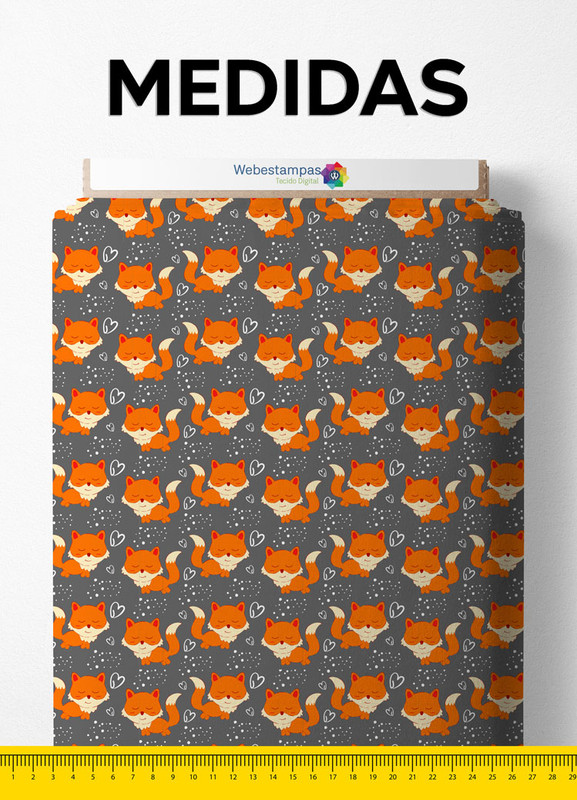 Tecido Helanca Estampa Digital Raposa Fofa 1,55m de Largura