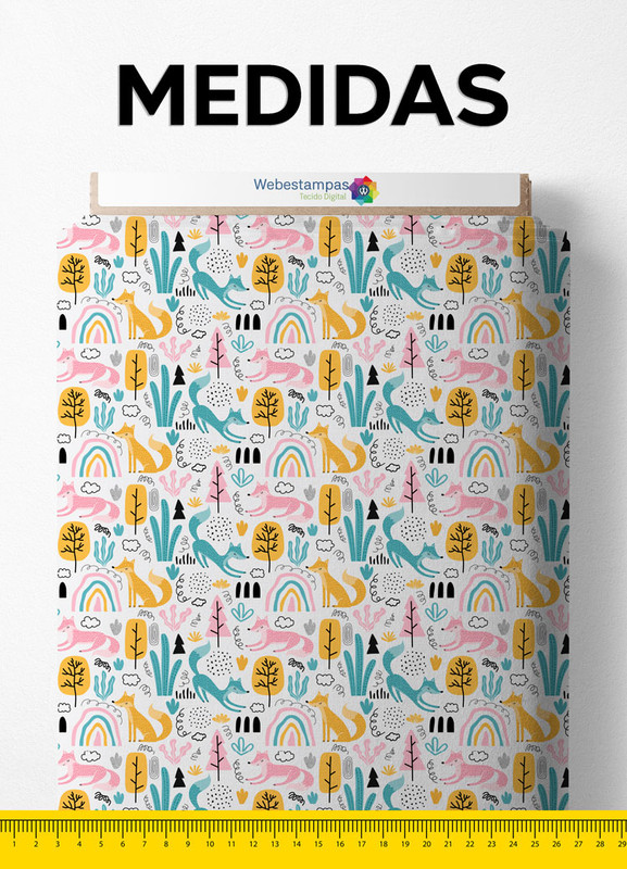 Tecido Helanca Estampa Digital Raposa Na Floresta 1,55m de Largura