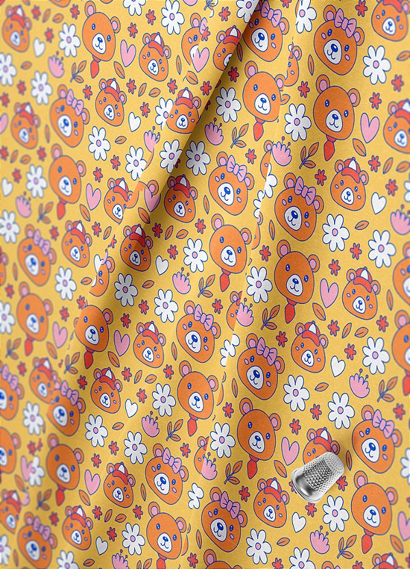 Tecido Helanca Estampa Digital Ursinhos 1,55m de Largura