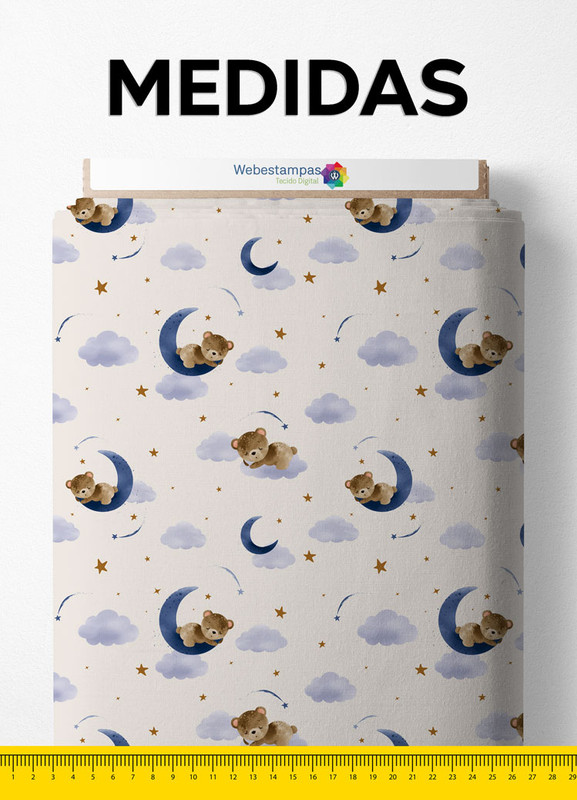 Tecido Helanca Estampa Digital Urso Soneca 1,55m de Largura