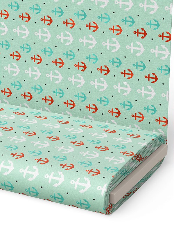 Tecido Helanca Estampa Digital  Ancoras Fundo Verde  1,55m de Largura