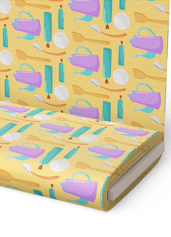 Tecido Helanca Estampa Digital Café da Manhã 1,55m de Largura