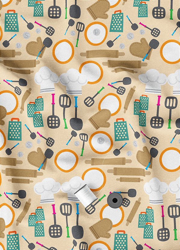 Tecido Helanca Estampa Digital Cozinha do Cheff 1,55m de Largura