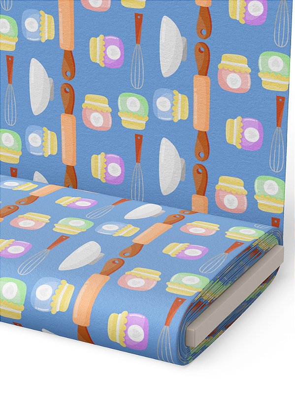 Tecido Helanca Estampa Digital Potinhos Azul 1,55m de Largura