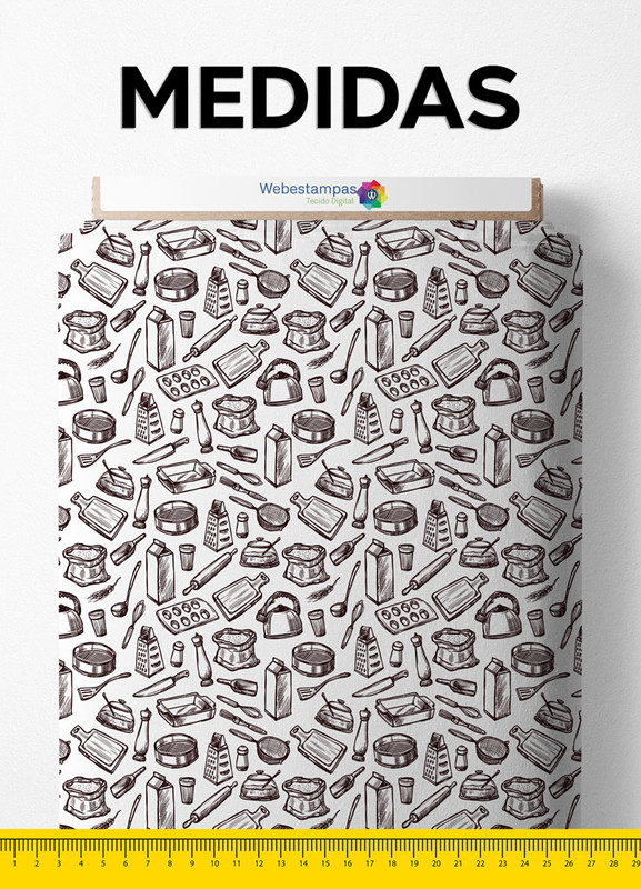 Tecido Helanca Estampa Digital Utencílios 1,55m de Largura