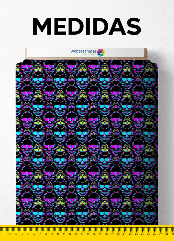 Tecido Helanca Estampa Digital Caveira Neon 1,55m de Largura
