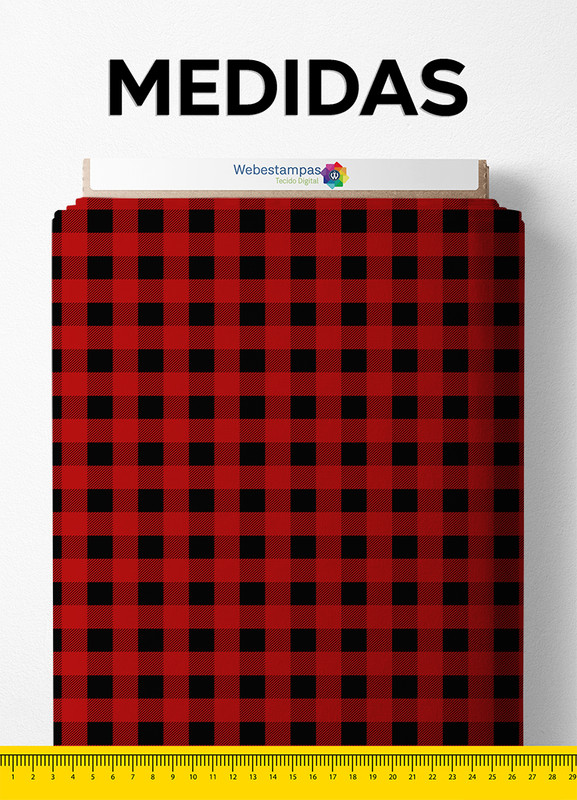 Tecido Helanca Estampa Digital  Mini Xadrez Preto e Vermelho 1,55m de Largura