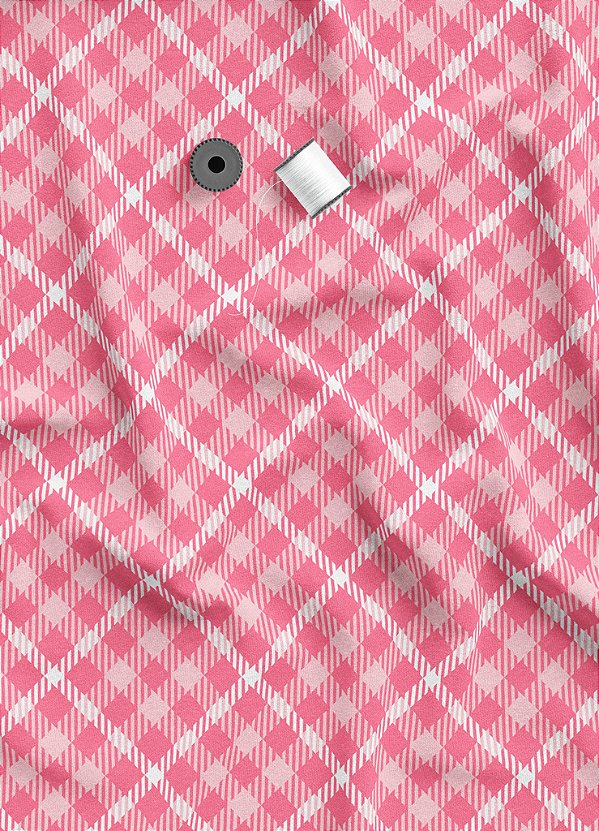Tecido Helanca Estampa Digital  Xadrez Quadrado Rosa e Branco 1,55m de Largura