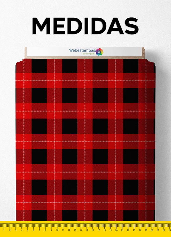 Tecido Helanca Estampa Digital  Xadrez Vermelho Quadro Preto 1,55m de Largura